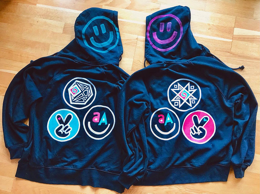 ZipUp Hoodie dyed black and handpainted (painted by hand) by Akira.