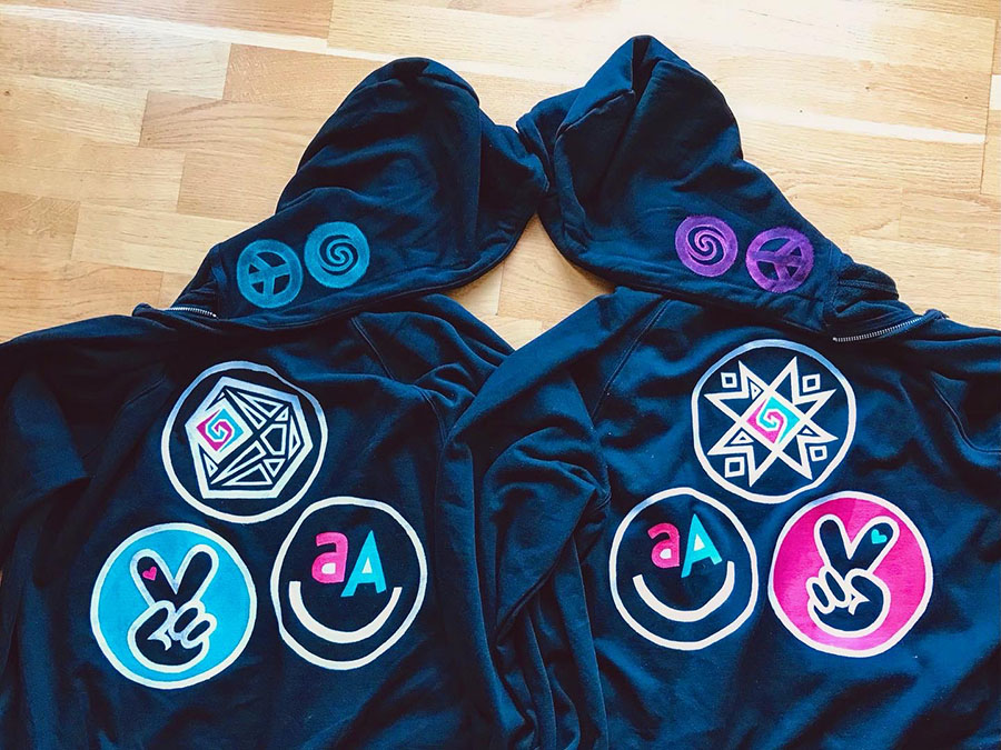 ZipUp Hoodie dyed black and handpainted (painted by hand) by Akira.