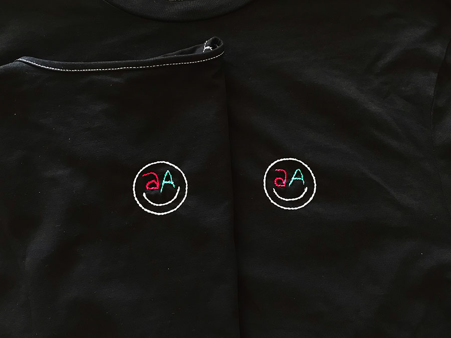 Hand stiched Tee-shirt by Akira. The designs represent our Aa logos
