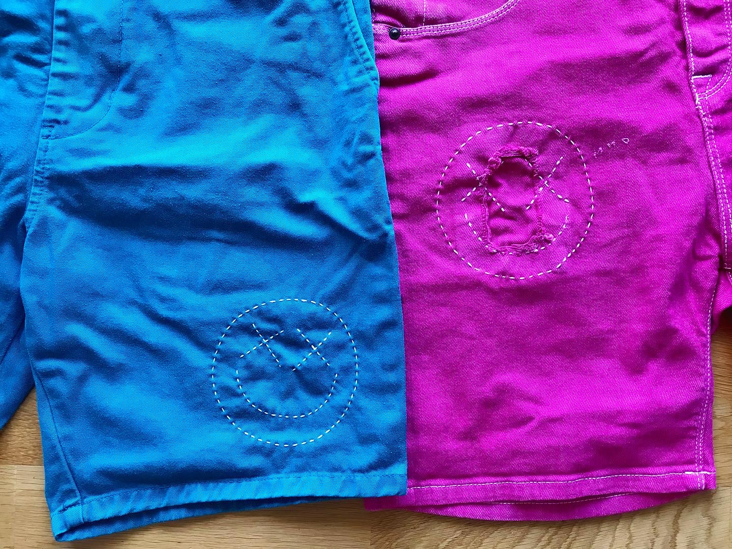 Dyed and hand stiched shorts and overall. Inspired by the Carole and Tuesday anime on Netflix, directed by Shinichirō Watanabe and produces by studio Bones.