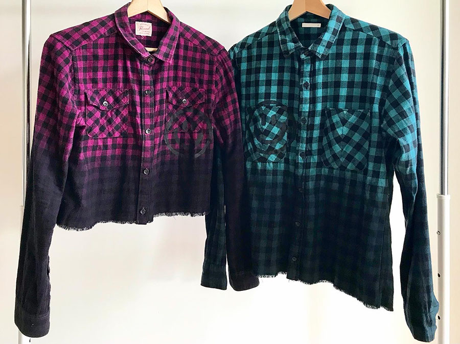 Dyed and cut shirts by Akira.