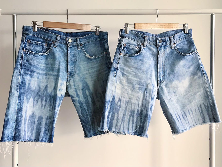 Tie dyed DENIM shorts by Akira.