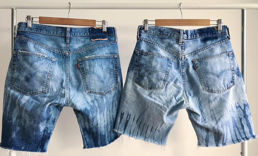 Tie dyed DENIM shorts by Akira.